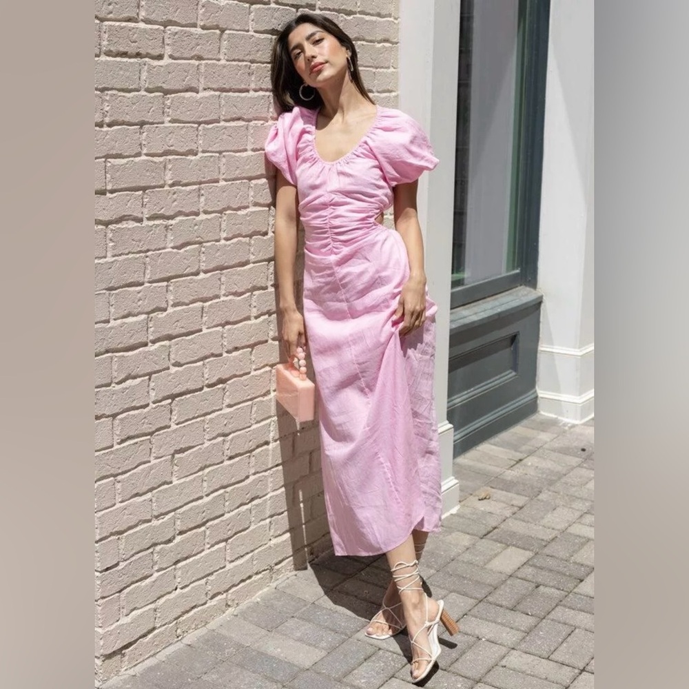 NWT Sanctuary dress Linen pink midi  sexy - cut out back‎ - S beach wedding NEW